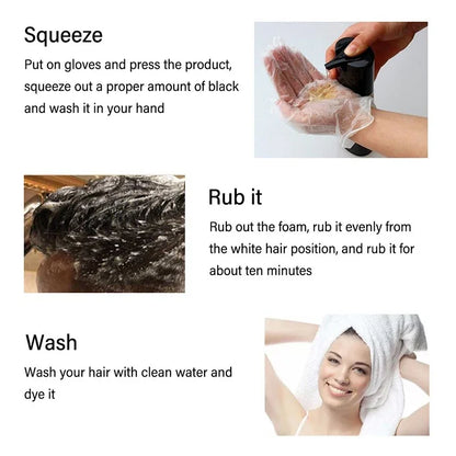 Meidu 3 en 1 shampooing colorant instantané  de couleur noir pour cheveux à base de plantes naturelle