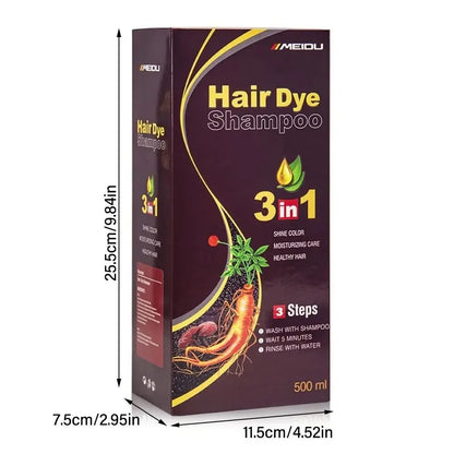 Meidu 3 en 1 shampooing colorant instantané  de couleur noir pour cheveux à base de plantes naturelle