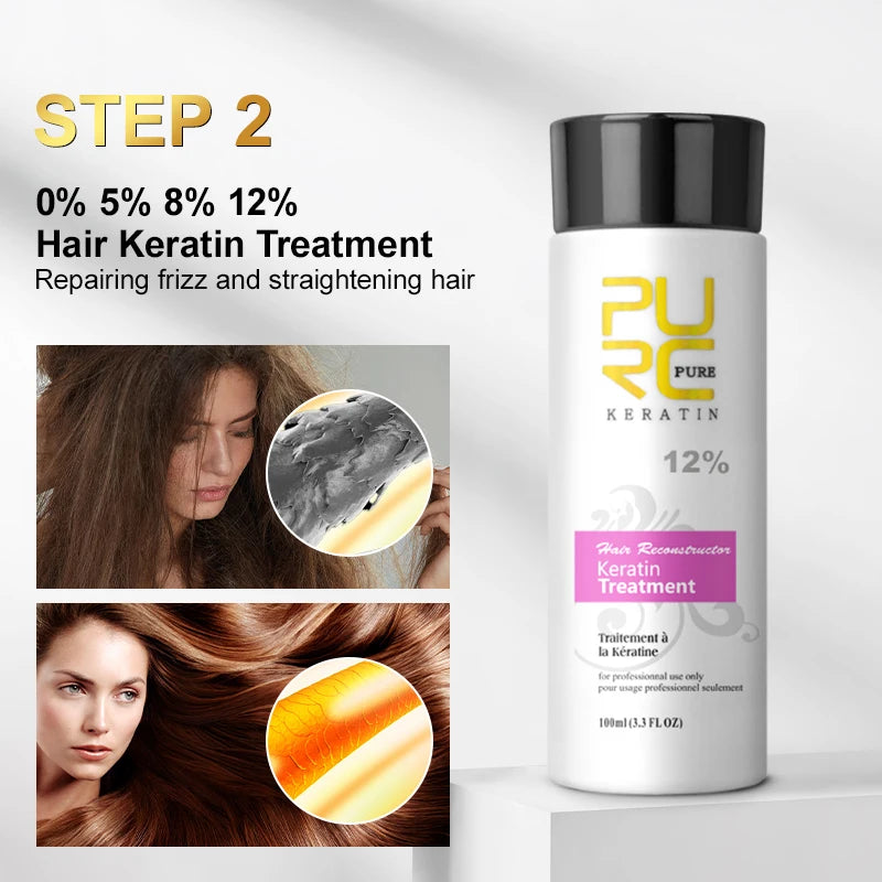 Shampoing PURC professionne kératine traitement des cheveux crème lissage cuir chevelu traitement