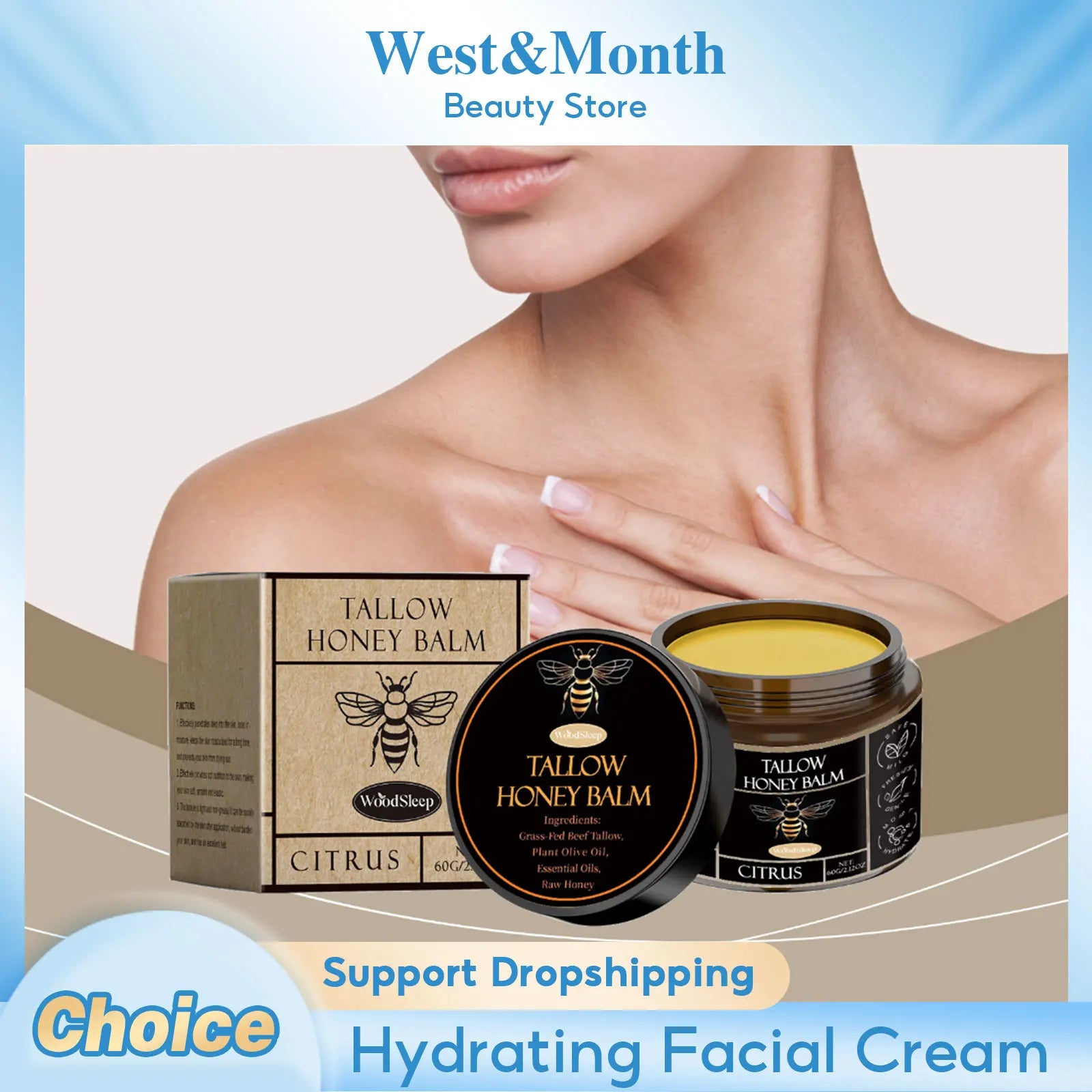 Baume pour le visage au miel Tallow, réduit les rougeurs, réparation, hydratant nourrissant