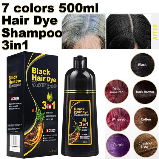 Meidu 3 en 1 shampooing colorant instantané  de couleur noir pour cheveux à base de plantes naturelle