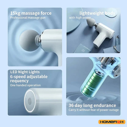 HOMEFISH Pistolet de massage électrique portable avec 4 têtes électrique de relaxation complète du corps
