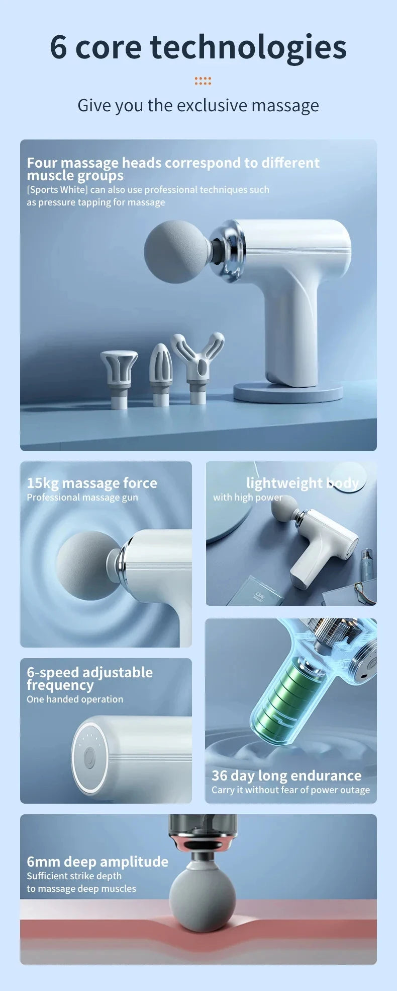 HOMEFISH Pistolet de massage électrique portable avec 4 têtes électrique de relaxation complète du corps